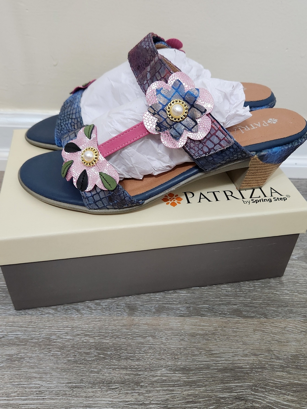 Spring Step Patrizia Navy, Pink & Blue Floral T-Strap Sandals - Picture 3 of 5